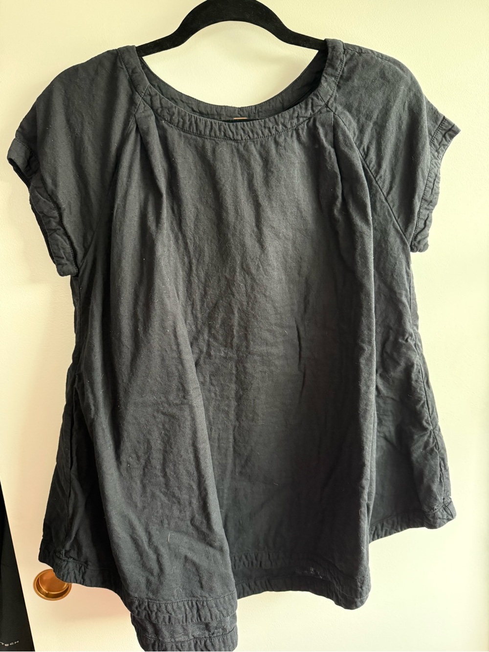 Free People Black Short Sleeve Linen-Blend Tunic Top